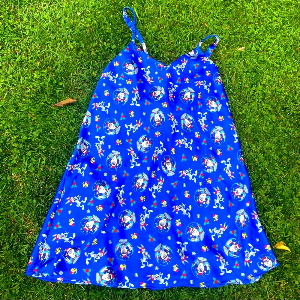 Vintage Looney Tunes Blue Silky Xmas Lingerie Dress
